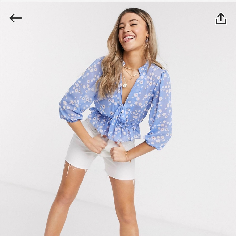 Long sleeve sheer top with shirred waist